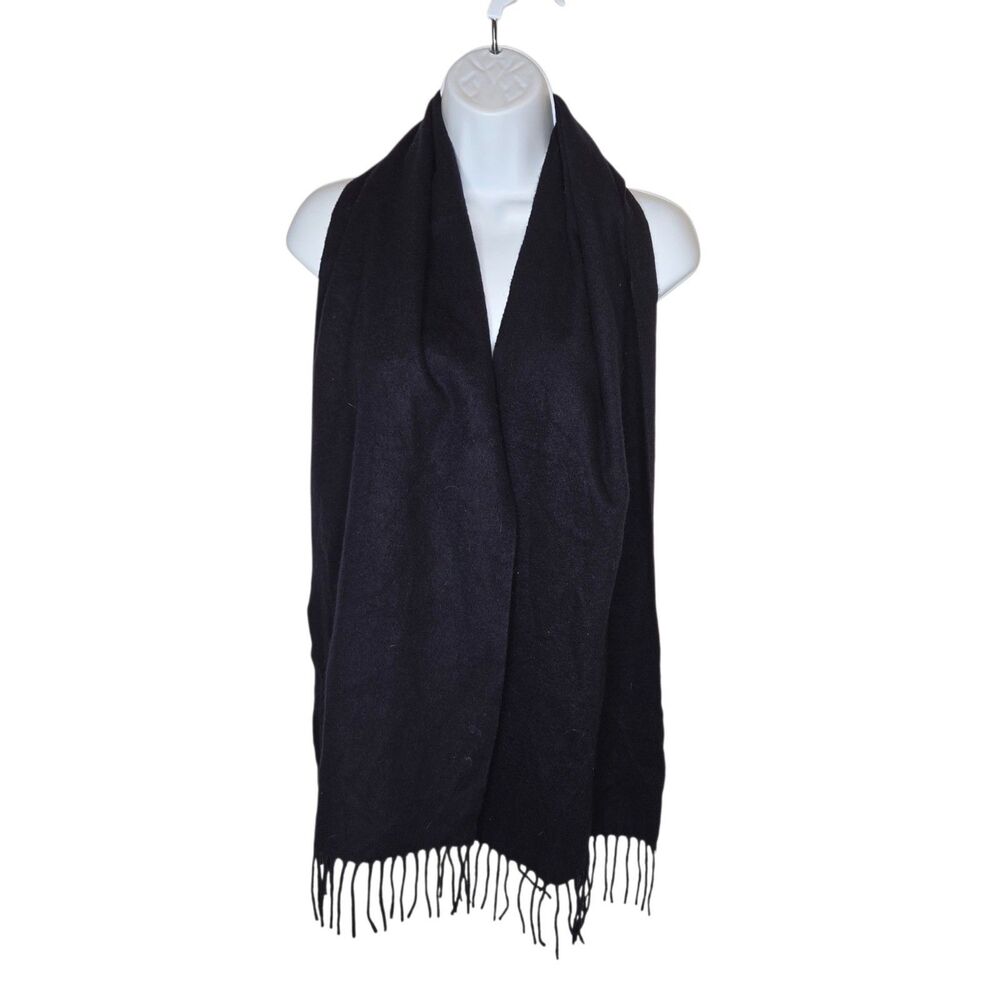J.Crew 100% Cashmere Scarf Dark Navy Blue Solid Fringe Winter Muffler Wrap EUC